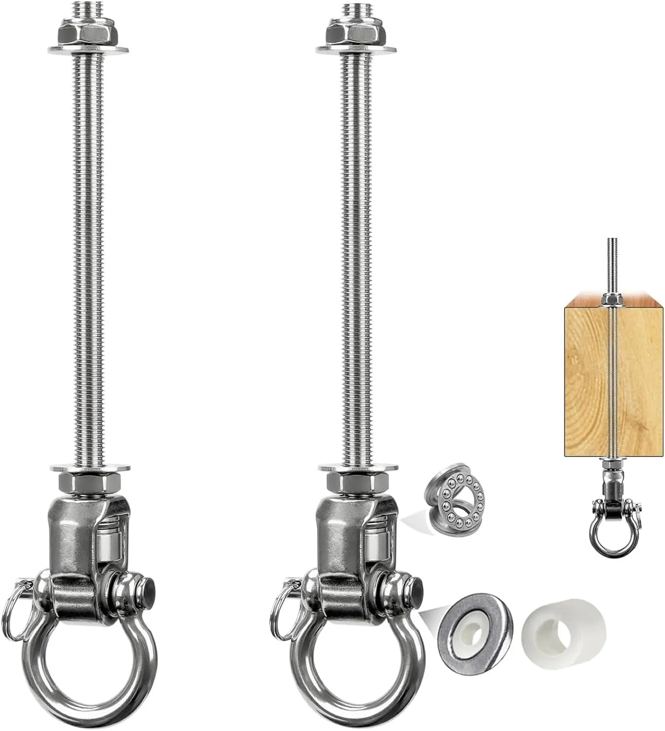 2 Heavy Duty Stainless Steel Swing Hangers with Bearings,Quiet and Smooth Swivel Hooks for Wood and Steel Beam, Ideal for Hanging Hammocks, Yoga Swings, Porch Swing, Sandbag 1500 LB Capacity