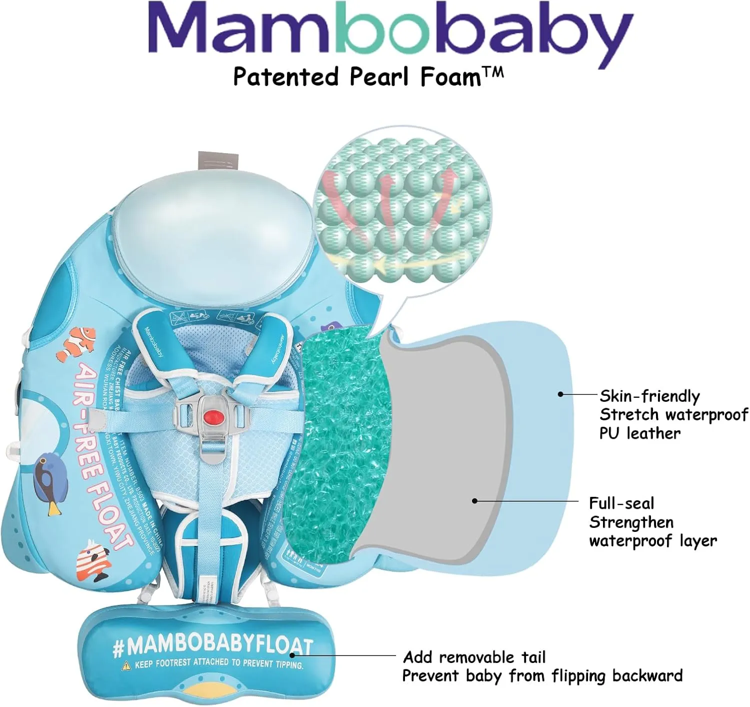 2025 Mambobaby Float with Canopy, Non Inflatable Solid Baby Swim Float, Upgrade Soft Skin-Friendly Fabric Material Infant Pool Float, Smart Swim Trainer for Infant Toddler 3-24 Months