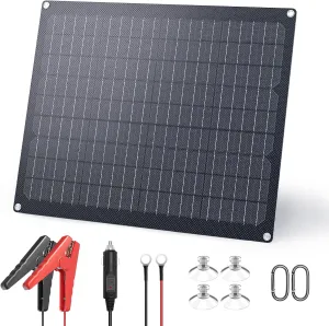 20W 12V Solar Battery Charger,Solar Battery Maintainer Trickle Charger with Built-in Intelligent Charge Controller,IP68 Waterproof for Car Boat Marine RV Trailer(1 PCS)