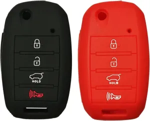 2Pcs Coolbestda Rubber 4buttons Key Fob Protector Case Cover Keyless Entry Holder Skin Bag for 2016 2017 2018 2019 Kia Optima Soul Sorento Sportage Forte Rio Sedona （Not Fit Smart Key Fob）