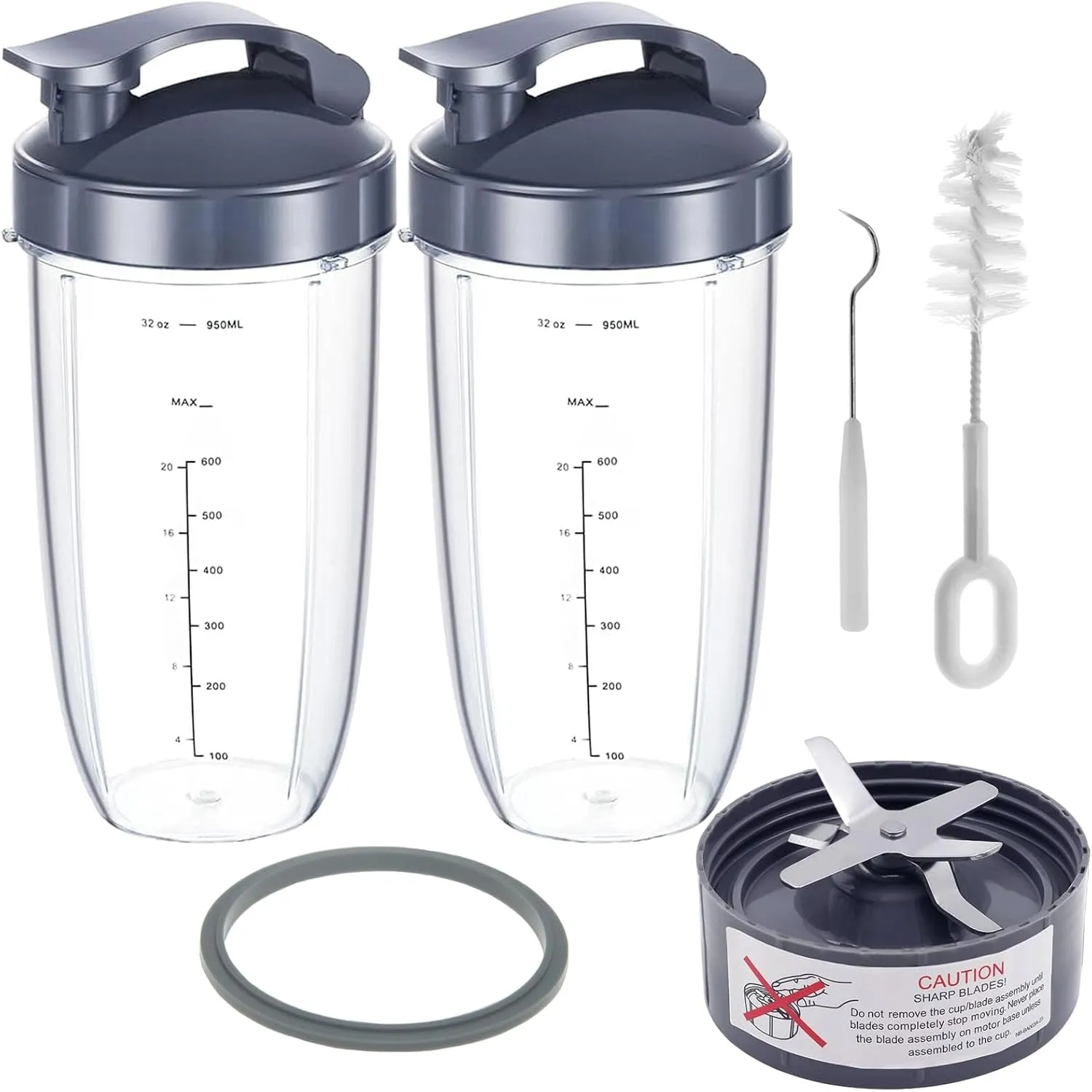 32oz Blender Cups Compatible with nutribullet Blender Cups Replacement NutriBullet 600w/900w Blender, 32oz Blender Cups with Flip-Top Lid and Blade for NutriBullet 600w/900w Blender Replacement Parts