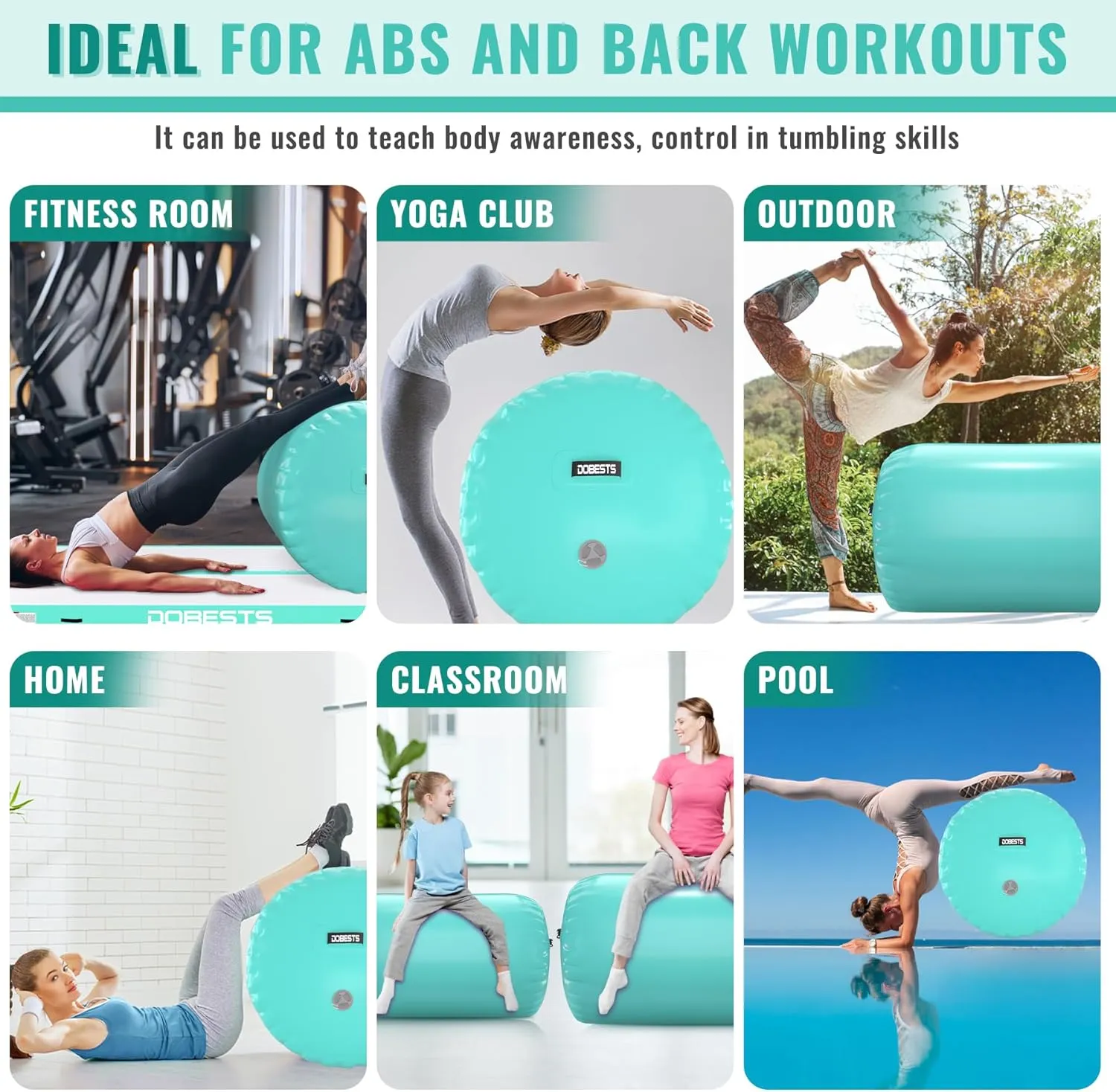 Air Roller Gymnastics Barrel Back Handspring Trainer Tumbling Barrel Yoga Barrel Mat with Electric Air Pump