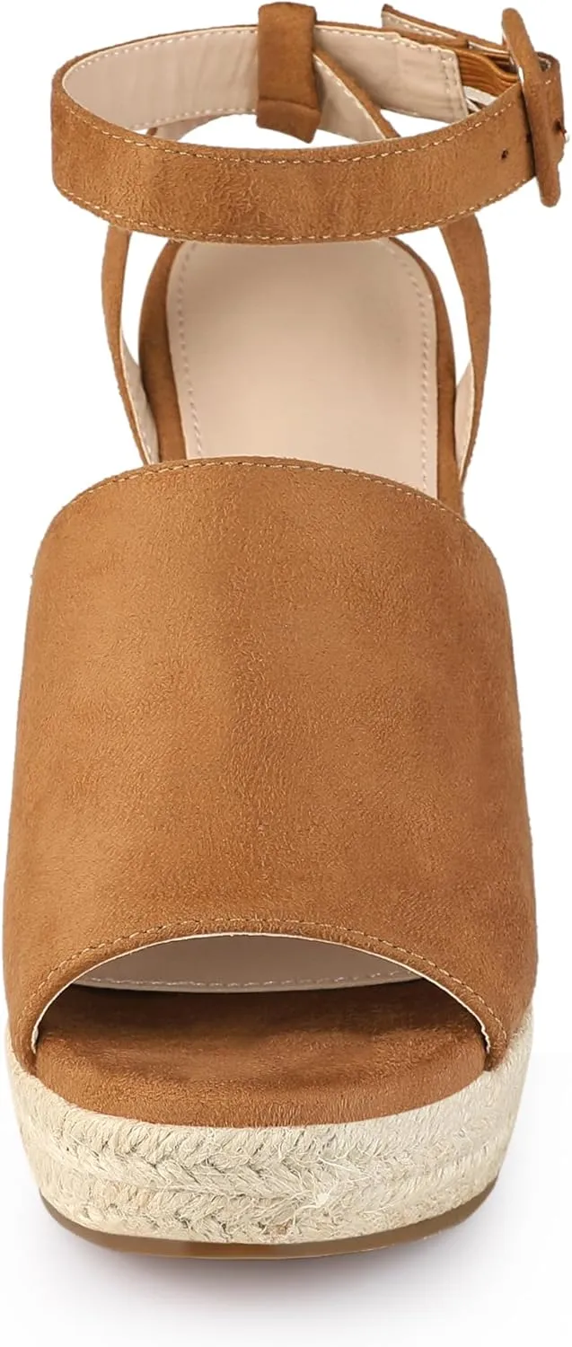 Allegra K Women's Espadrille Platform Slingback Wedges Heels Sandals