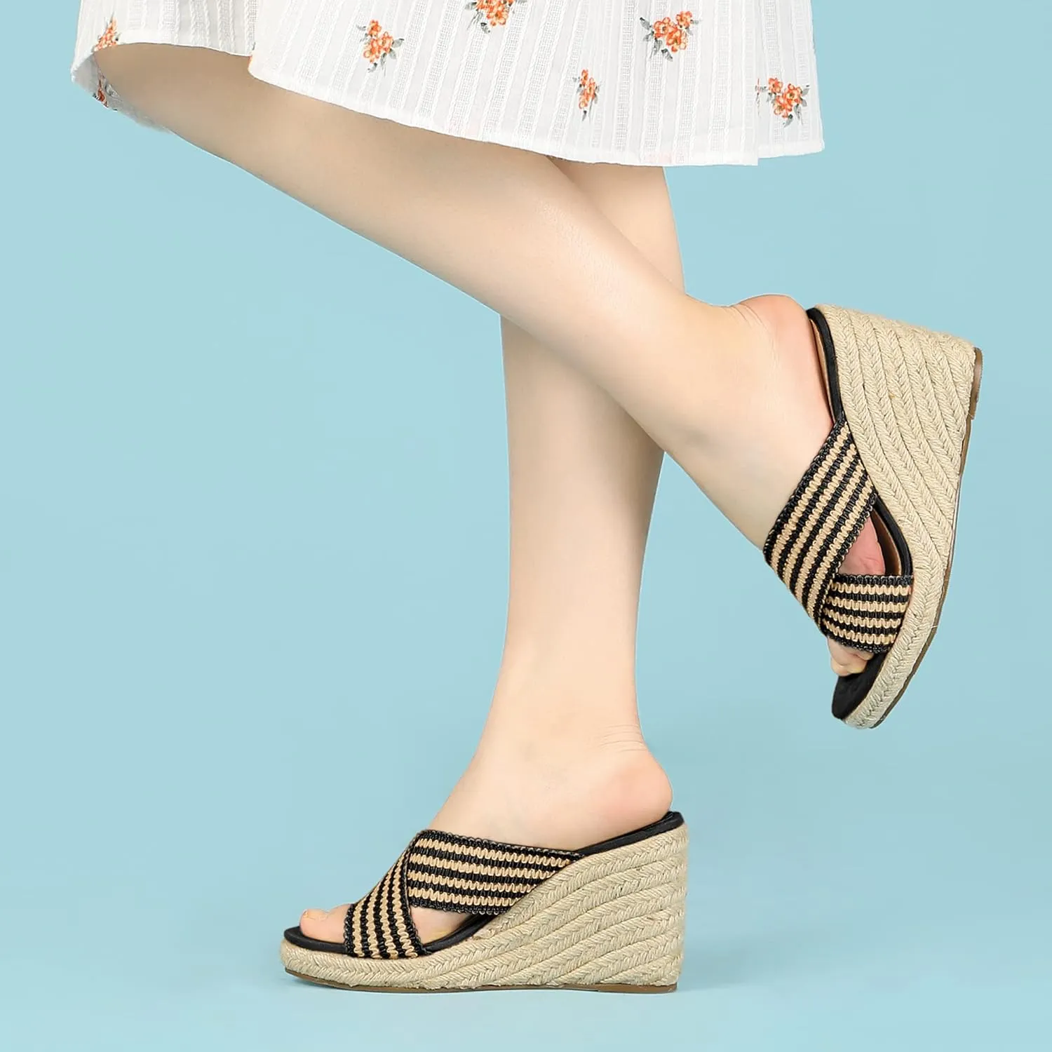 Allegra K Women's Espadrilles Wedges Slide Wedge Sandals