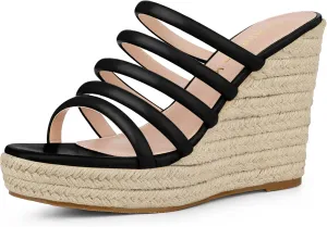Allegra K Women's Platform Espadrille Wedge Strappy Straps Slides Wedges