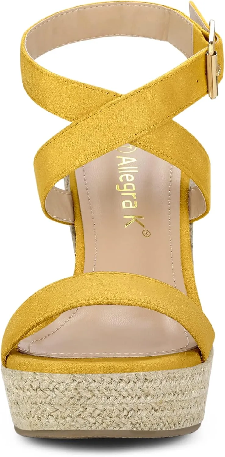 Allegra K Women's Slingback Crisscross Espadrille Wedges Heel Sandals