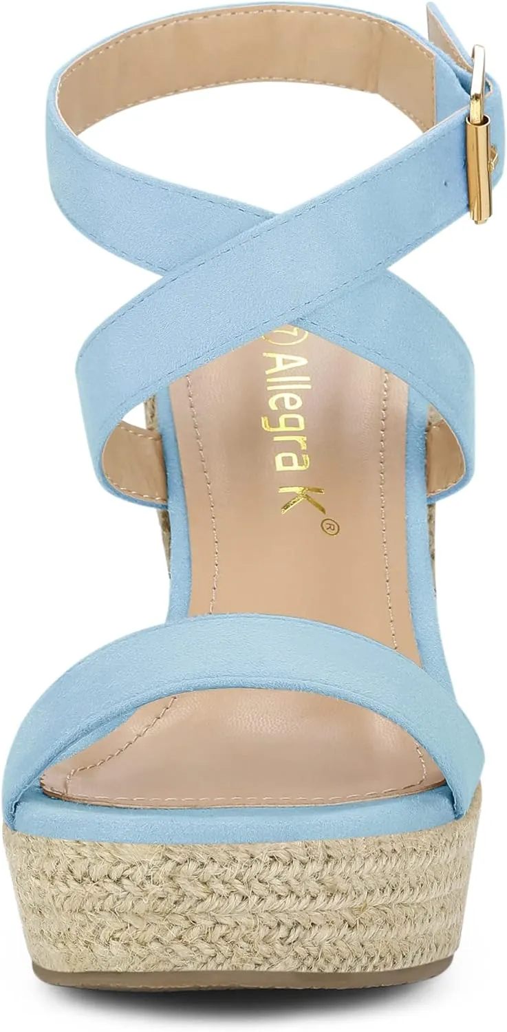 Allegra K Women's Slingback Crisscross Espadrille Wedges Heel Sandals