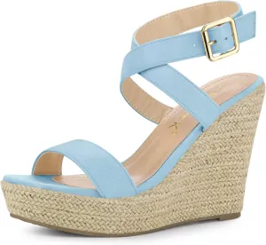 Allegra K Women's Slingback Crisscross Espadrille Wedges Heel Sandals