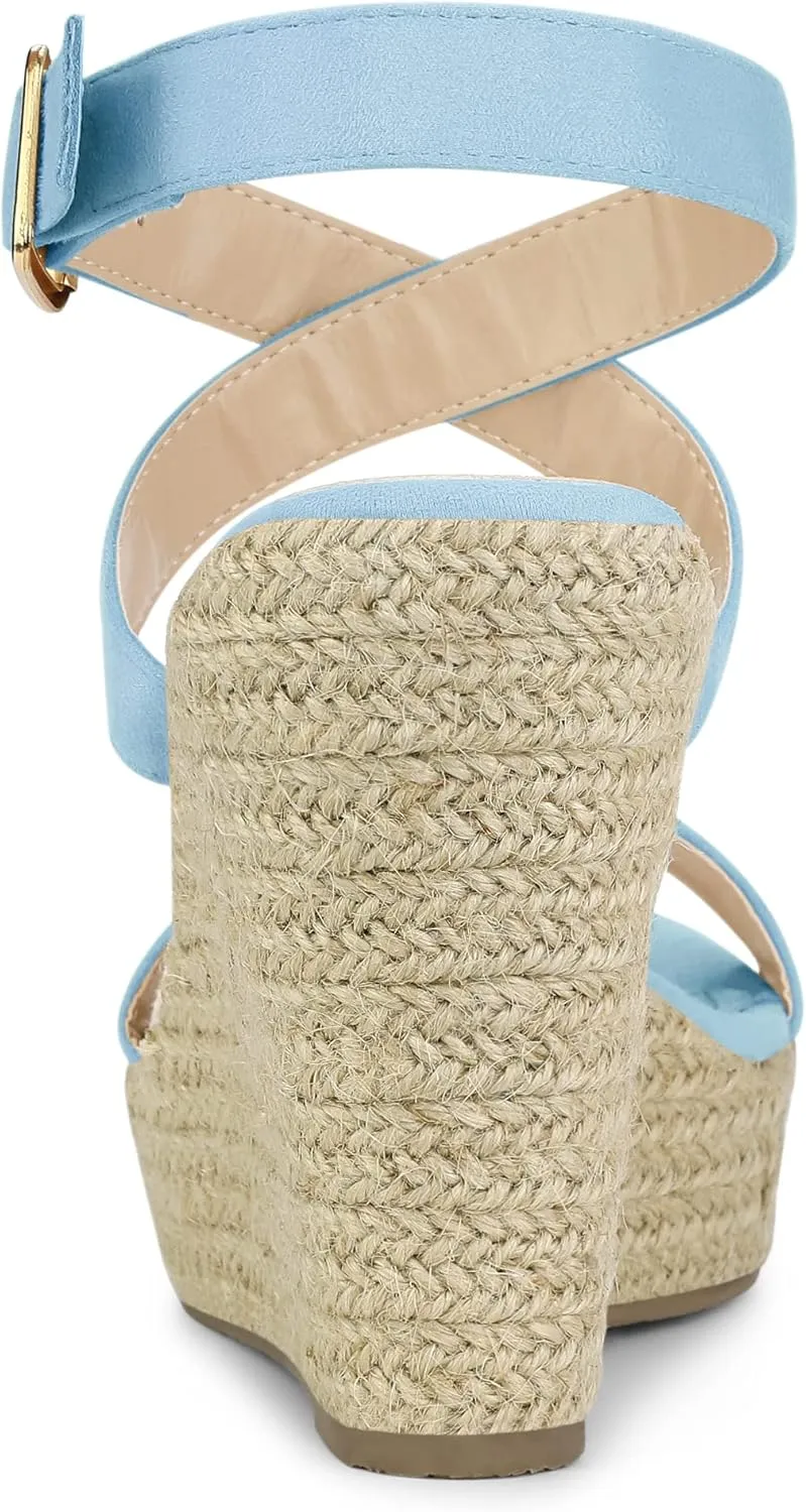 Allegra K Women's Slingback Crisscross Espadrille Wedges Heel Sandals