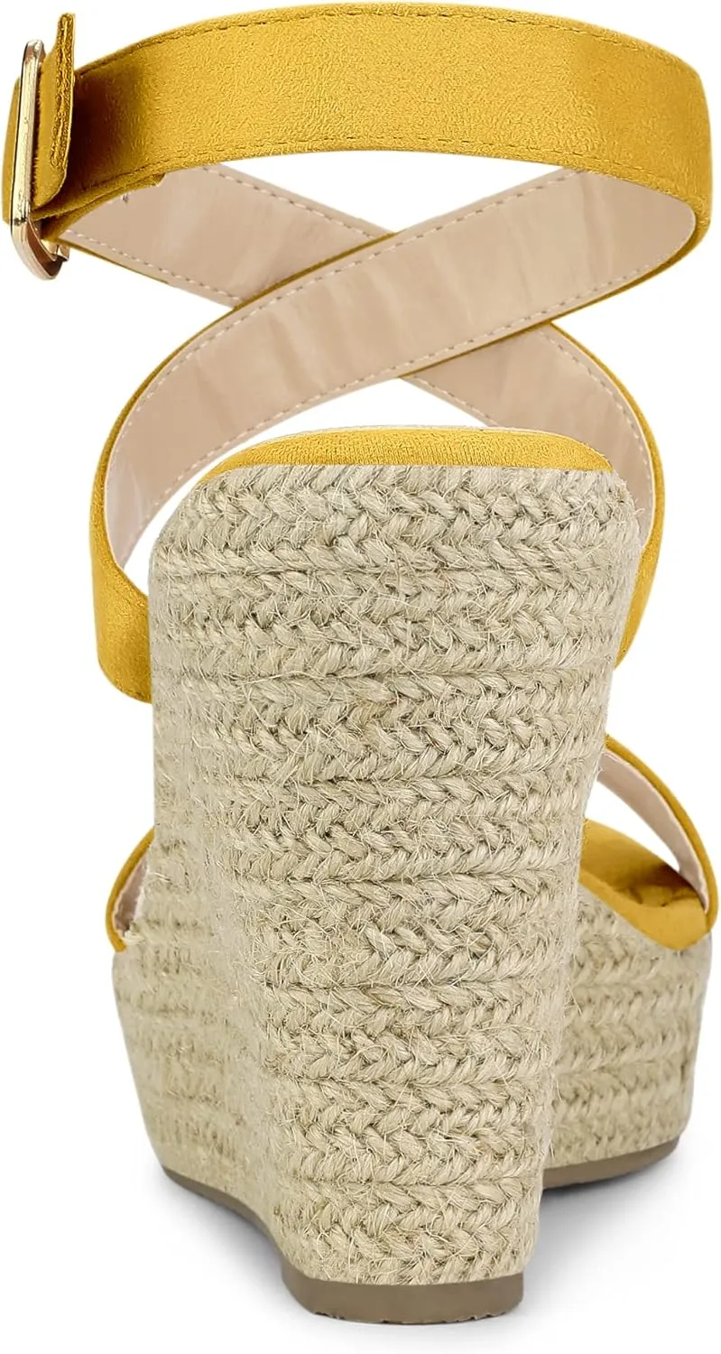 Allegra K Women's Slingback Crisscross Espadrille Wedges Heel Sandals