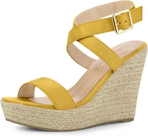 Allegra K Women's Slingback Crisscross Espadrille Wedges Heel Sandals