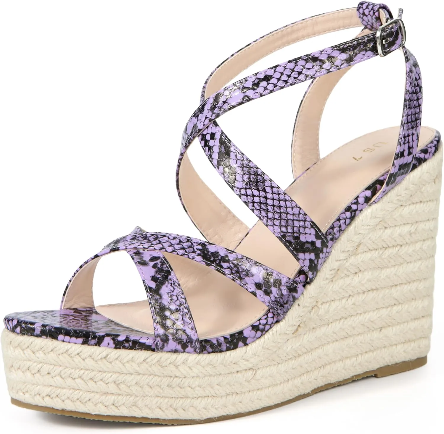 Allegra K Women's Snake Print Strappy Espadrilles Wedge Heel Platform Sandals