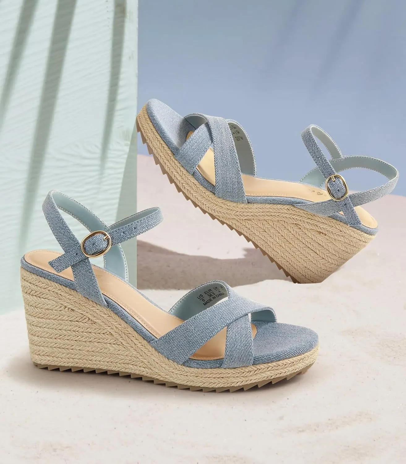 Ankis Wedge Sandals for Women, Espadrille Womens Wedge Sandals Comfortable Open Toe Cross Band Ankle Strap High Heel Wedges for Women Dressy Summer -3.4Inch