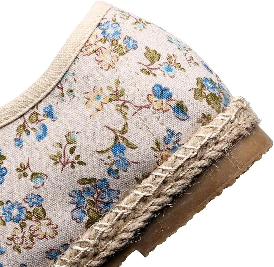 Ausom Girls Womens Linen Pastoral Preppy Style Floral Round Toe Canvas Sneakers Shoes