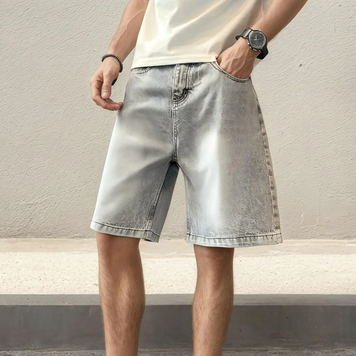Baggy Jean Shorts for Men Casual Loose Fit Hip Hop Long Denim Shorts Trendy Outfits