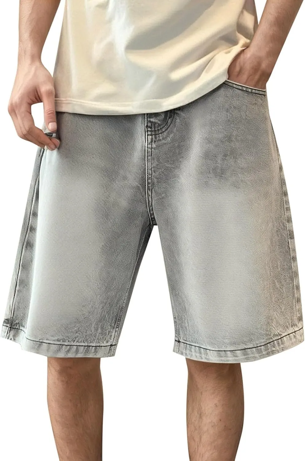 Baggy Jean Shorts for Men Casual Loose Fit Hip Hop Long Denim Shorts Trendy Outfits