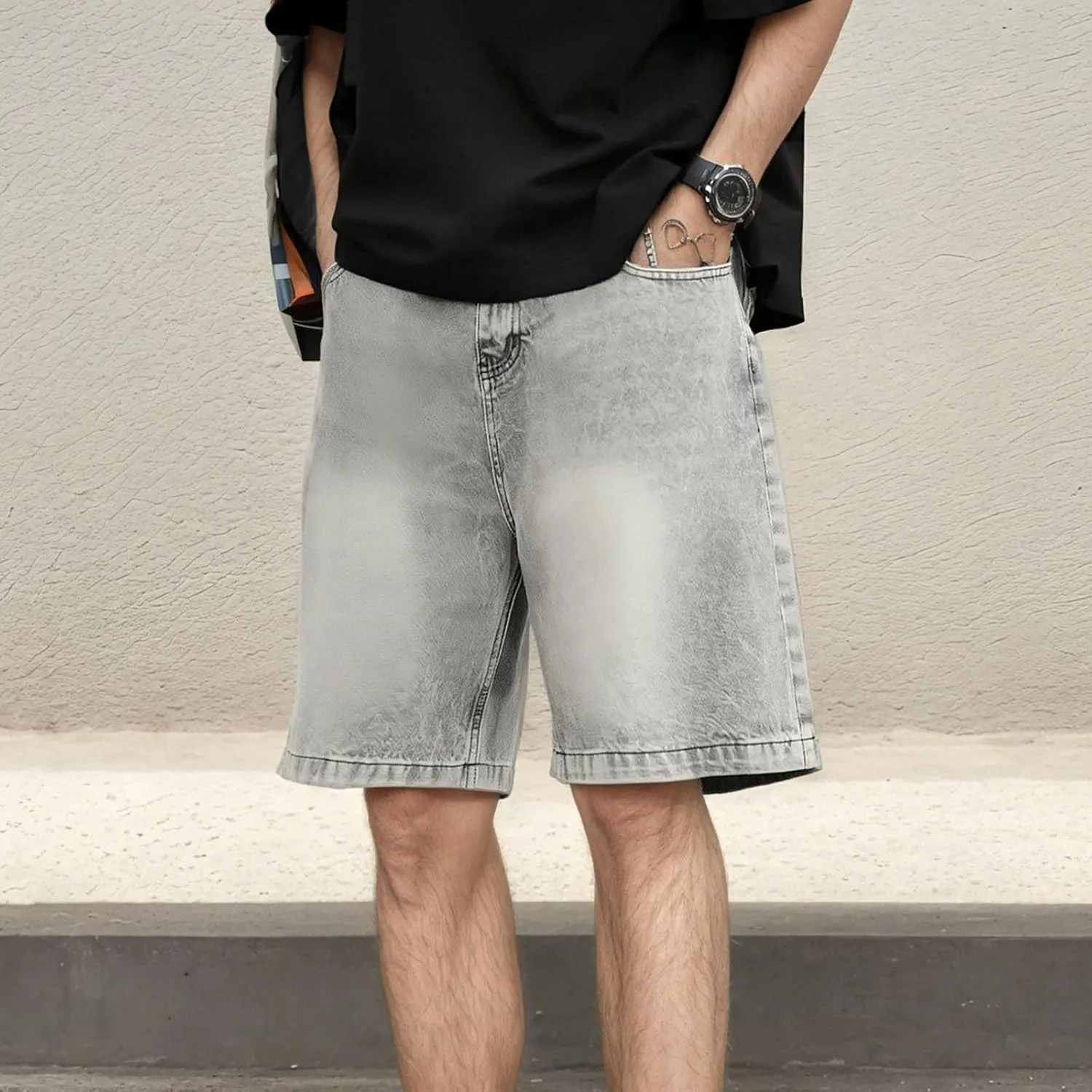 Baggy Jean Shorts for Men Casual Loose Fit Hip Hop Long Denim Shorts Trendy Outfits