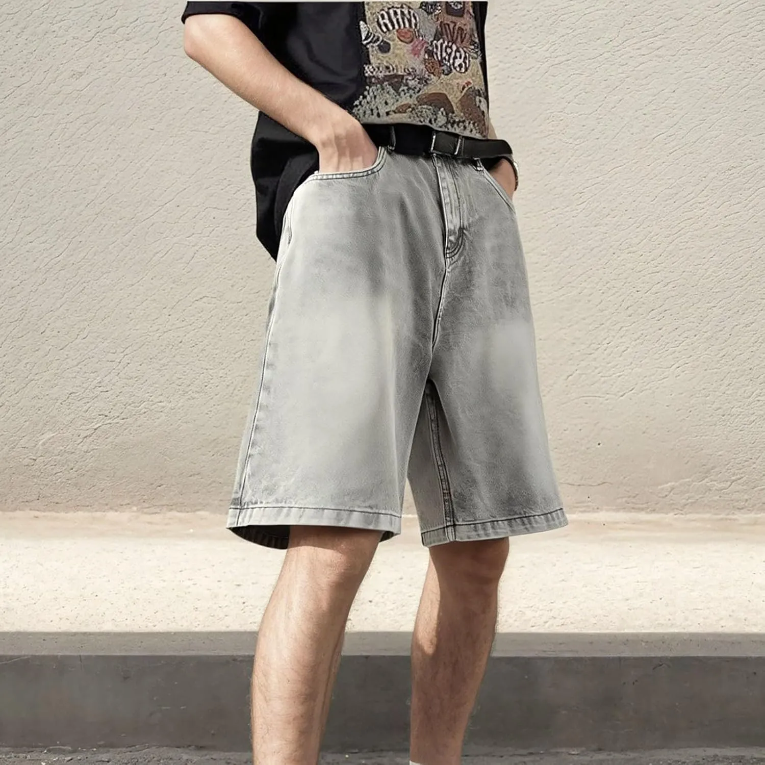Baggy Jean Shorts for Men Casual Loose Fit Hip Hop Long Denim Shorts Trendy Outfits