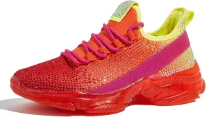 BELOS Women's Rhinestone Mesh Slip On Walking Shoes Fashion Breathable Spakle Glitter Sneaker