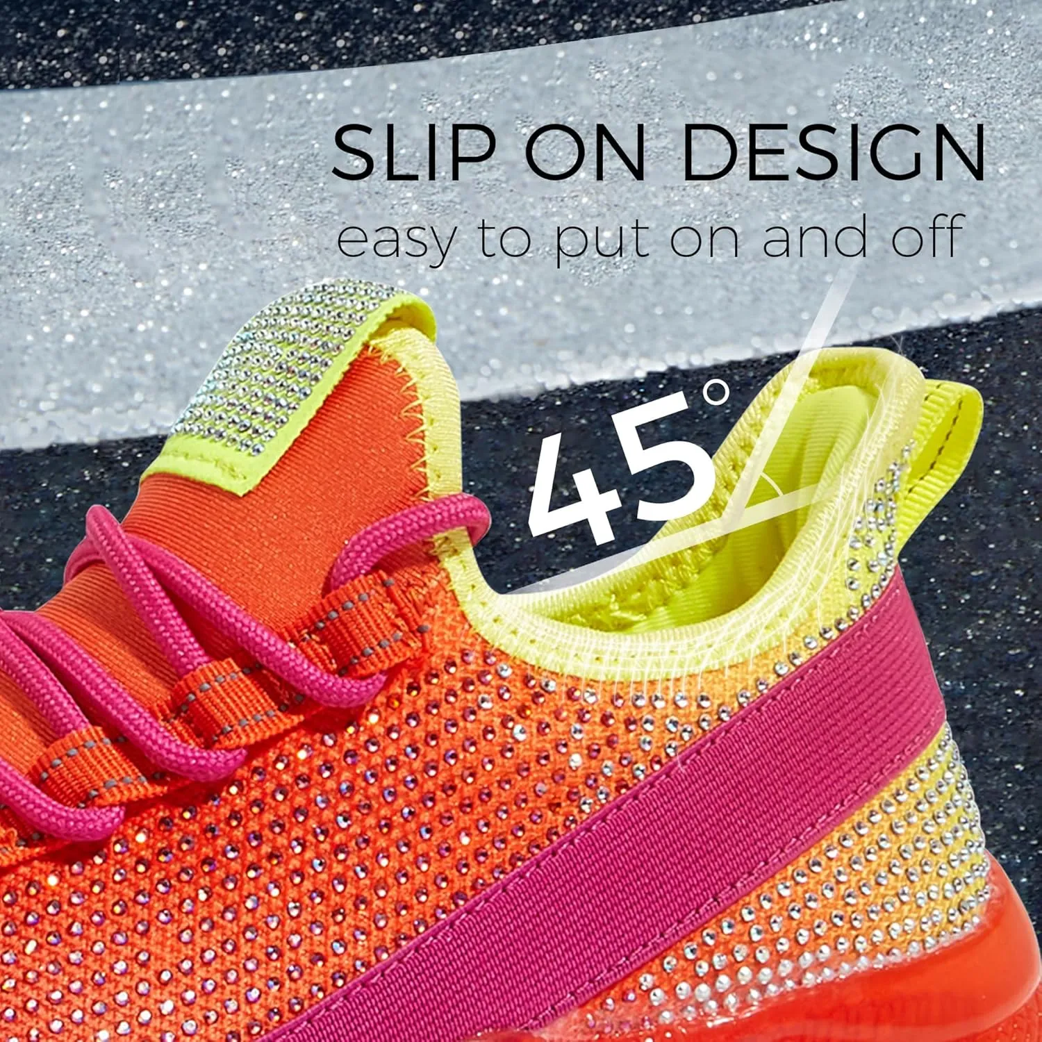 BELOS Women's Rhinestone Mesh Slip On Walking Shoes Fashion Breathable Spakle Glitter Sneaker
