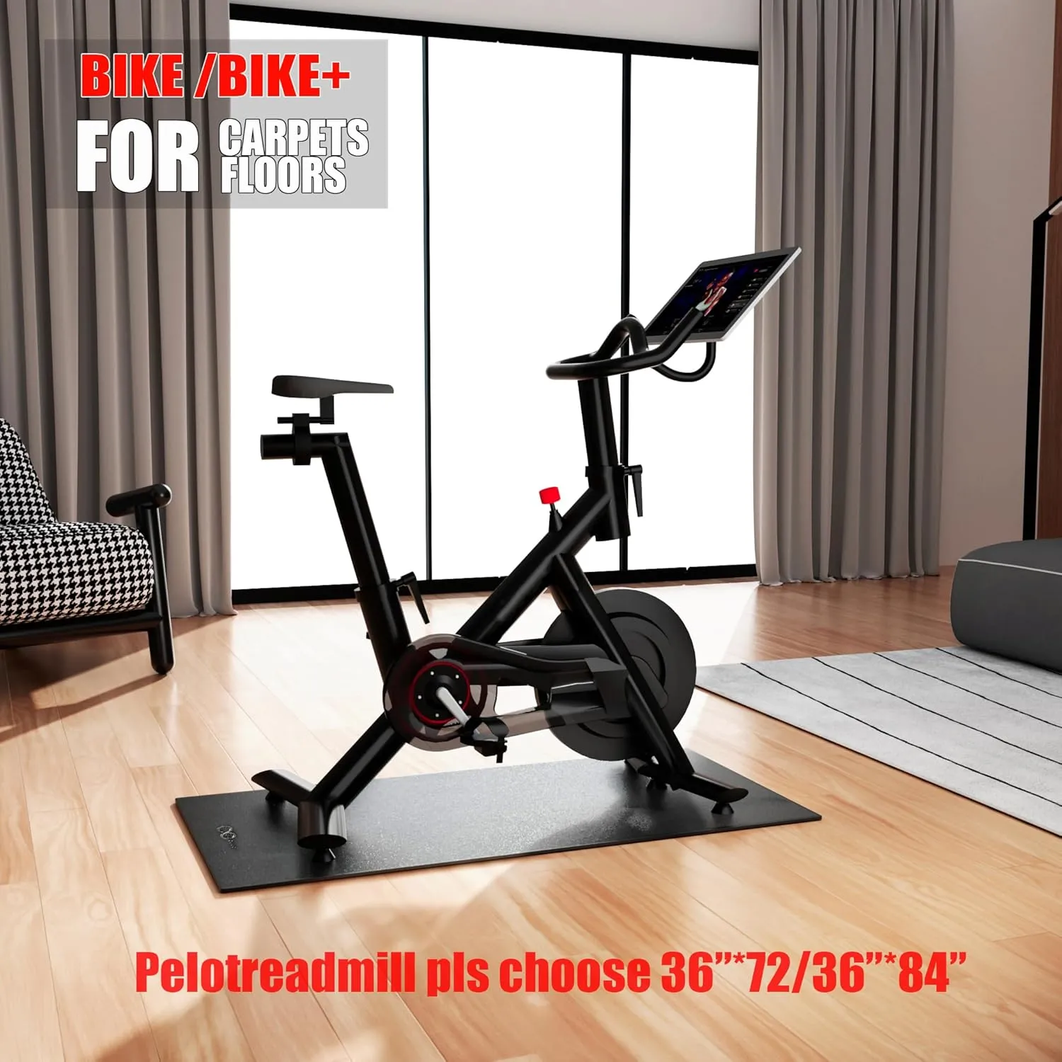 Bike Mat Compatible with Peloton Bike,Elliptical,Treadmill Mat, 6mm Thick, Under Exercise Bike Trainer Pad for Indoor Stationary Spin Bike Gym Equipment Hardwood Floor Carpet Protector