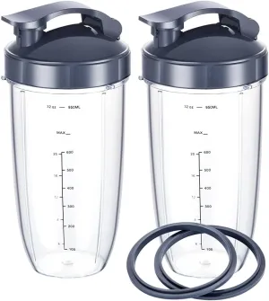 Blender Replacement Cups for Nutribullet Blender, 32OZ Measuring Scale Cups with 2 Flip Top To Go Lids and 2 Rubber Gaskets, Compatible with Nutri Bullet 600W/900W Blenders (6 PCS)