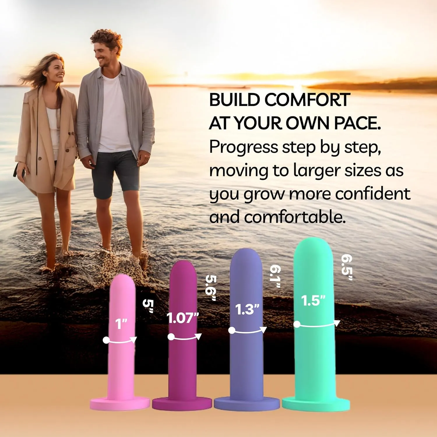 Bliss Comfort 4-Dilator Kit - Premium Soft Silicone - Pelvic Floor Muscle Dilator Exerciser Trainer Set - 4-Pack Sizes 5-8 - Bliss Glide Personal Moisturizer Included - $8 Value!