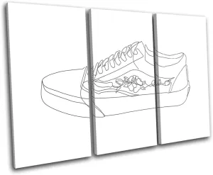 Bold Bloc Design - Sneaker Trainer Line Art Illustration 90x60cm TREBLE Canvas Art Print Box Framed Picture Wall Hanging - Hand Made In The UK - Framed And Ready To Hang 13-2717(00B)-TR32-LO-B