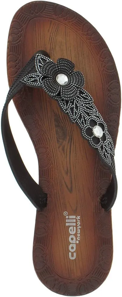 Capelli New York Flowers with Pearl Trim Ladies Flip Flop
