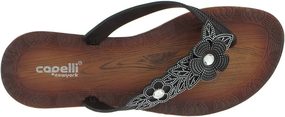 Capelli New York Flowers with Pearl Trim Ladies Flip Flop