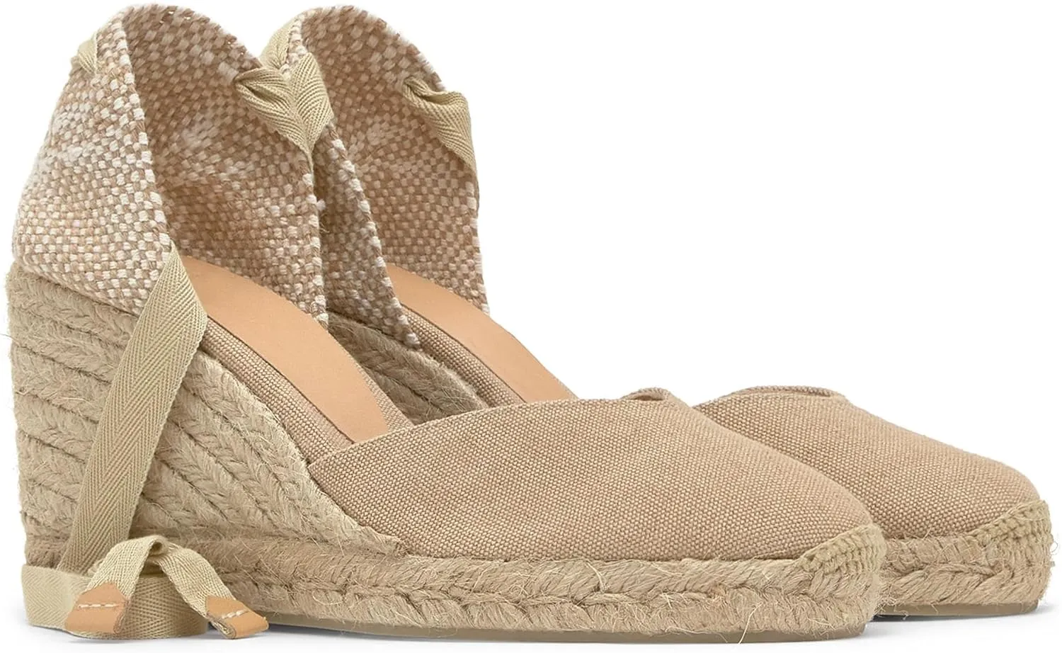 Castañer Women's Espadrille Heel Chiara Ecru Embossed in RASE with Bow Closure and Height of 11 cm | Size 39