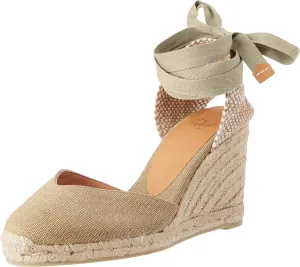 Castañer Women's Espadrille Heel Chiara Ecru Embossed in RASE with Bow Closure and Height of 11 cm | Size 39