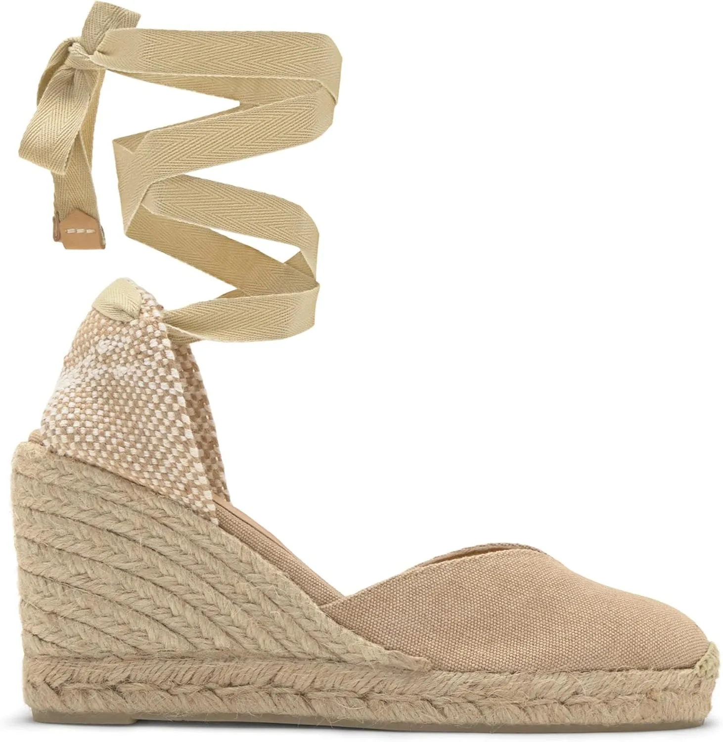 Castañer Women's Espadrille Heel Chiara Ecru Embossed in RASE with Bow Closure and Height of 11 cm | Size 39