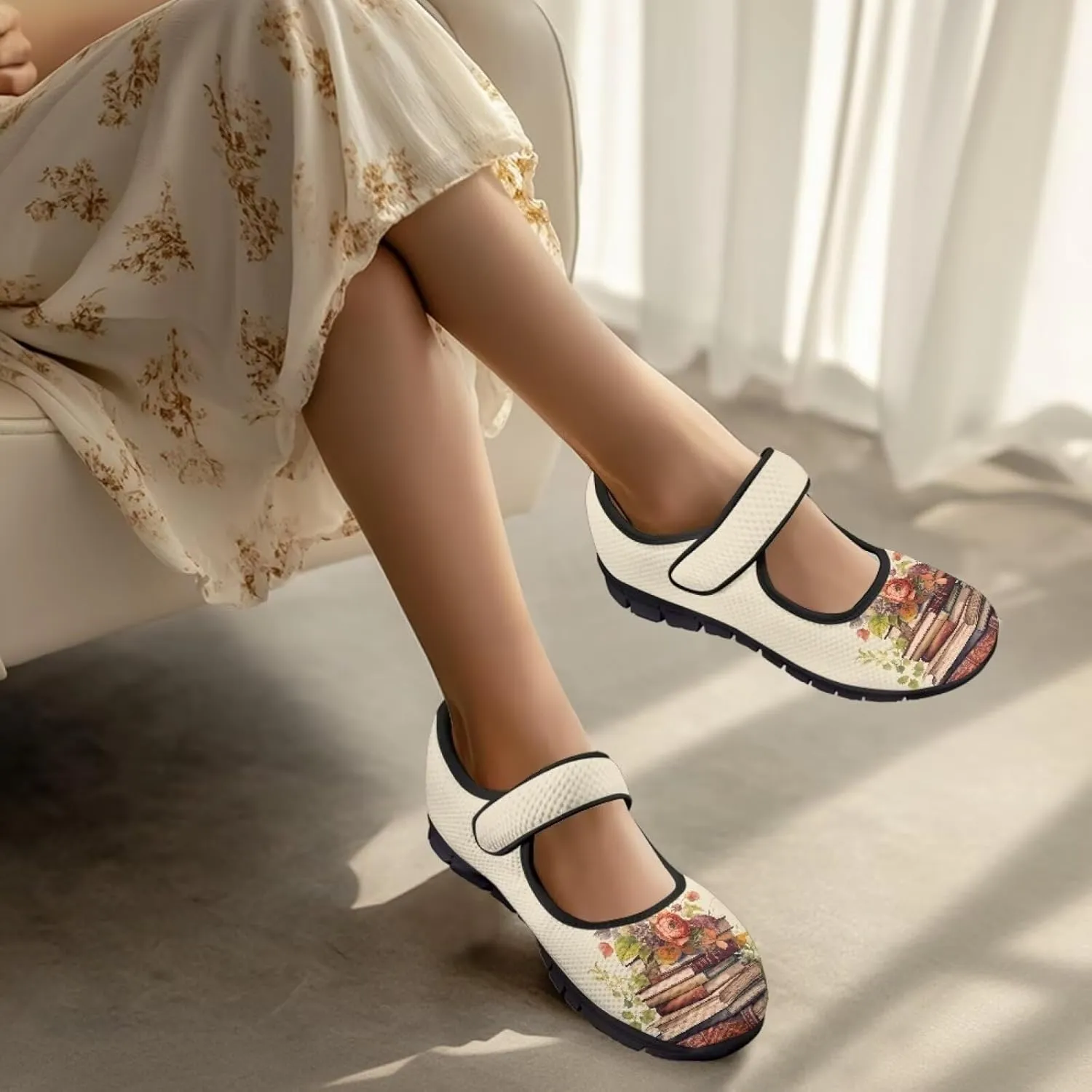Casual Sneakers for Women Breathable Lightweight Mary Jane Shoes Non Slip Fashion Outdoor Tennis Work Flats