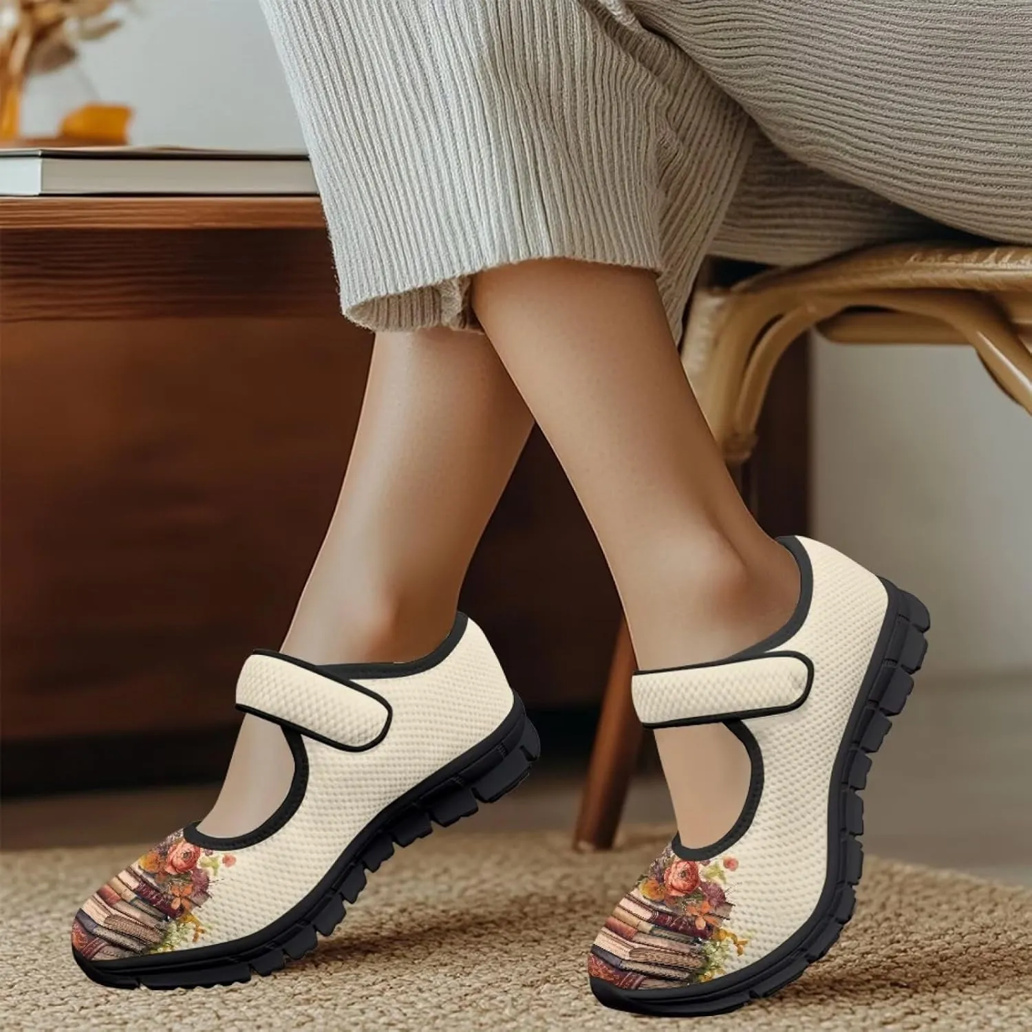 Casual Sneakers for Women Breathable Lightweight Mary Jane Shoes Non Slip Fashion Outdoor Tennis Work Flats