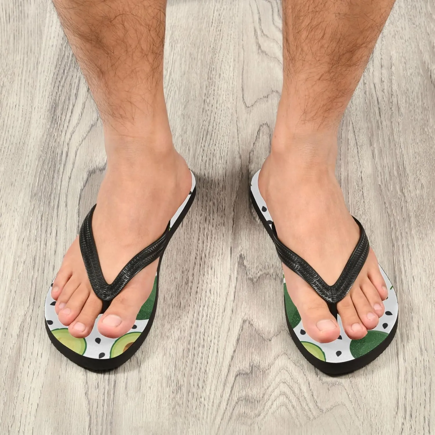 Casual Women's Slim Flip Flops - Green Avocado Fruits Summer Thong Flat Sandals Rubber Slide Slippers Shower Shoes