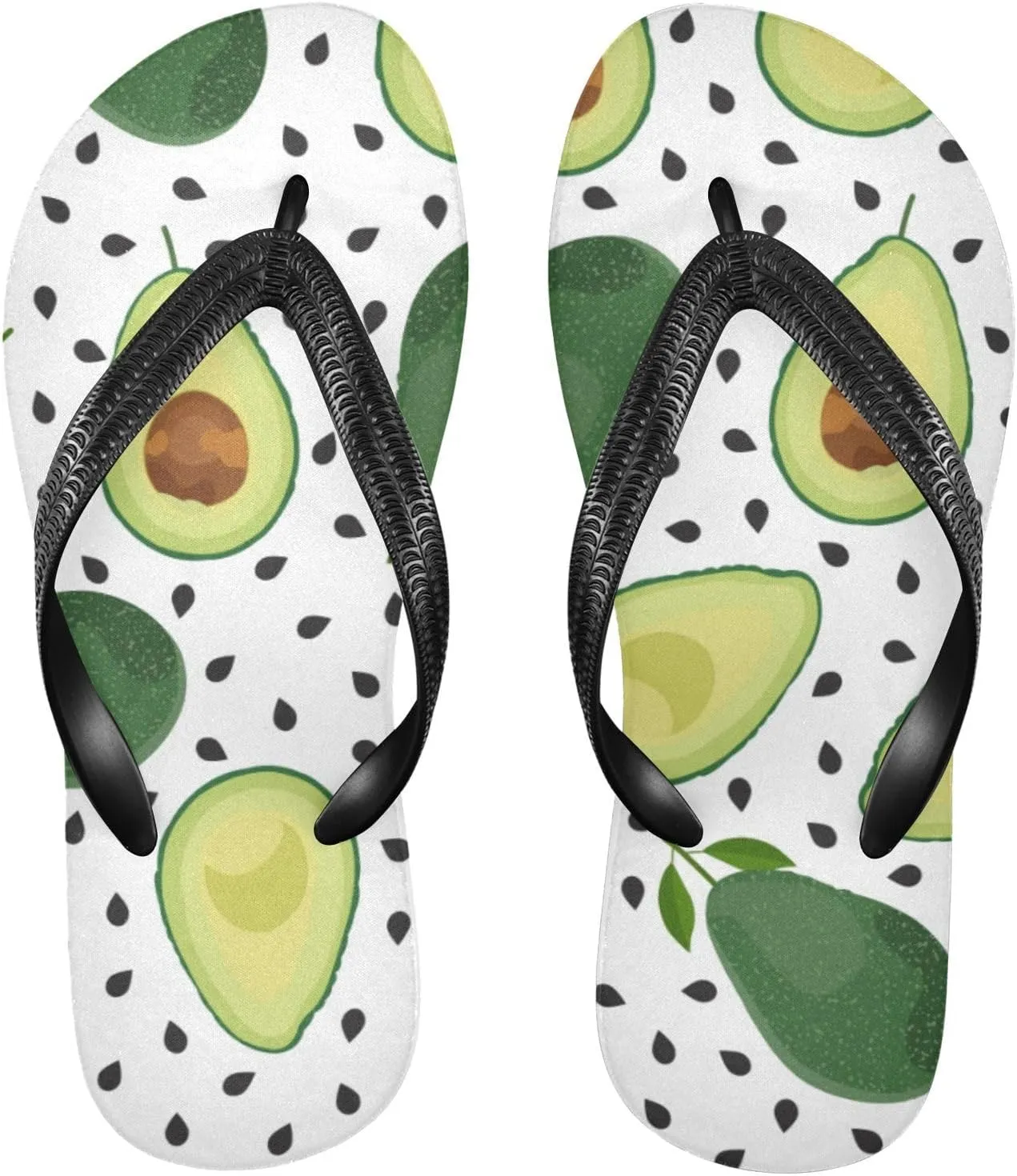 Casual Women's Slim Flip Flops - Green Avocado Fruits Summer Thong Flat Sandals Rubber Slide Slippers Shower Shoes