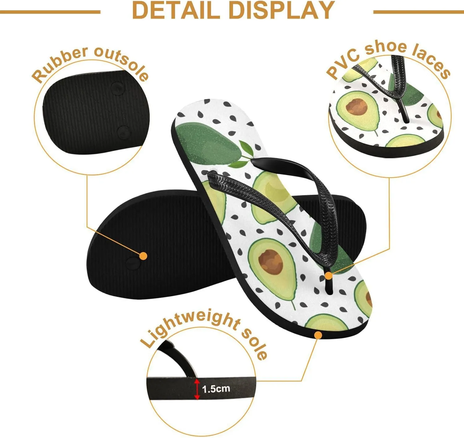 Casual Women's Slim Flip Flops - Green Avocado Fruits Summer Thong Flat Sandals Rubber Slide Slippers Shower Shoes