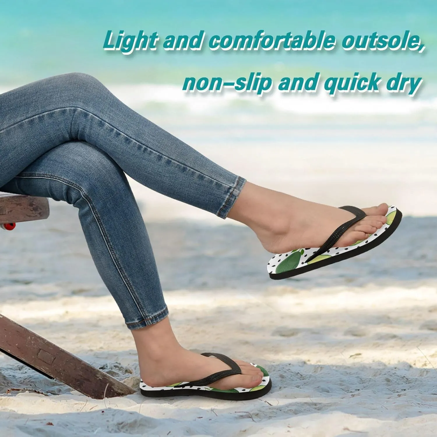 Casual Women's Slim Flip Flops - Green Avocado Fruits Summer Thong Flat Sandals Rubber Slide Slippers Shower Shoes