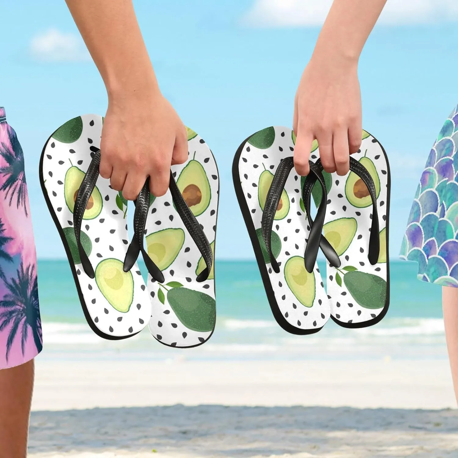 Casual Women's Slim Flip Flops - Green Avocado Fruits Summer Thong Flat Sandals Rubber Slide Slippers Shower Shoes