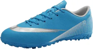 Competitive Unisex Soccer Shoes Men Women Indoor Outdoor Football Boots Athletic Turf Team Cleat Running Sports Lightweight Breathable Anti-Skid Damping Shoes Blue