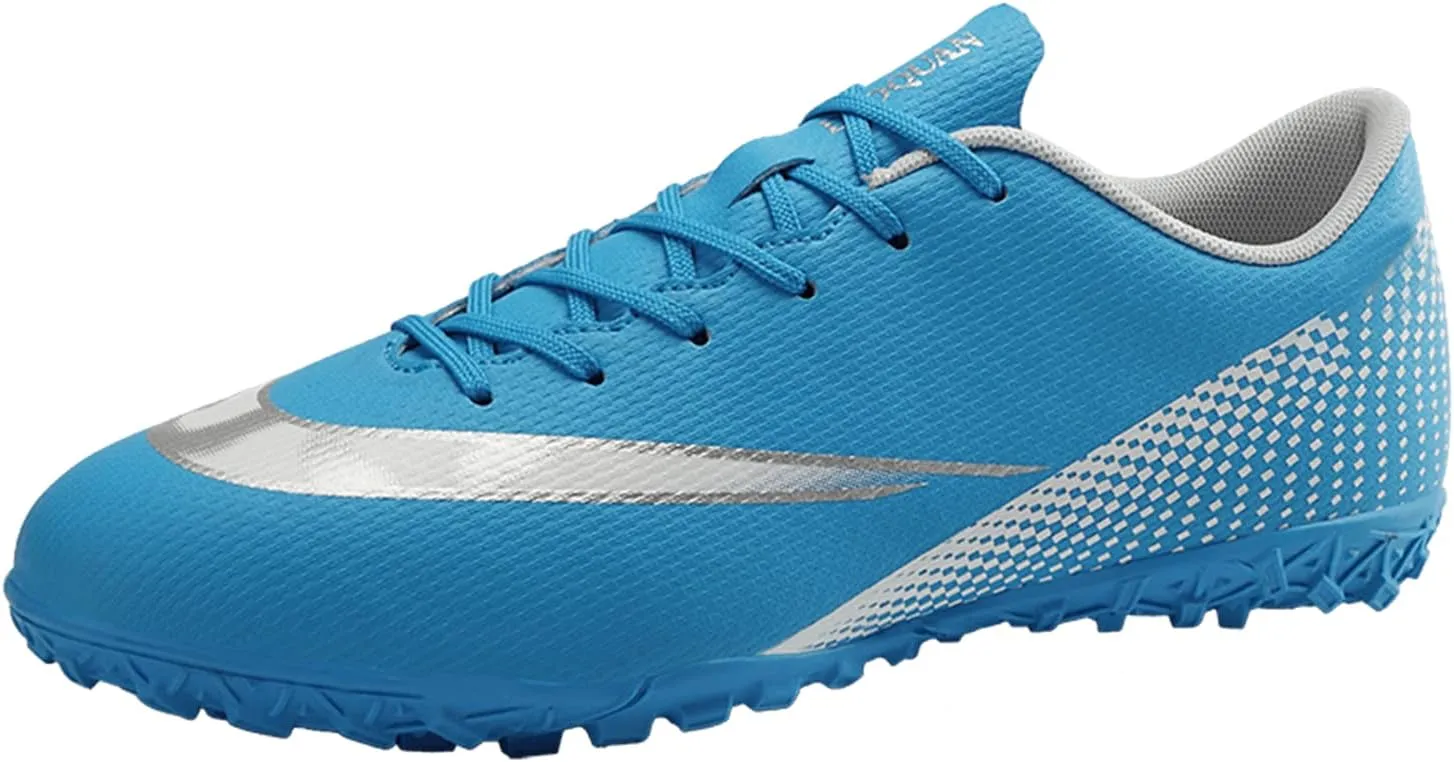 Competitive Unisex Soccer Shoes Men Women Indoor Outdoor Football Boots Athletic Turf Team Cleat Running Sports Lightweight Breathable Anti-Skid Damping Shoes Blue