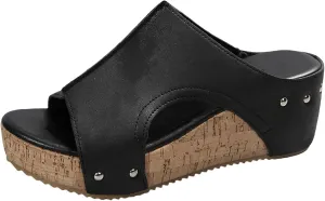 Cork Platform Sandals for Women Dressy Open Toe Wide Width Orthopedic Wedge Sandals Comfortable Summer Slip On Slides