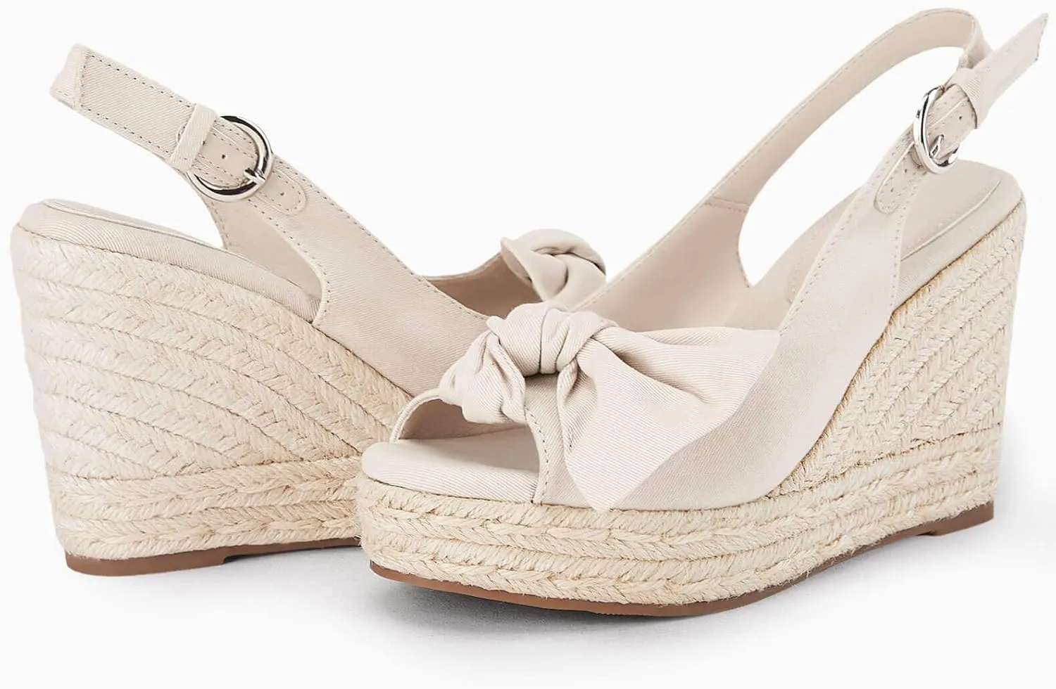 Coutgo Women's Peep Toe Wedges Heels Slingback Espadrille Platform Sandals Side Bowknot Casual Shoes