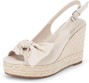 Coutgo Women's Peep Toe Wedges Heels Slingback Espadrille Platform Sandals Side Bowknot Casual Shoes