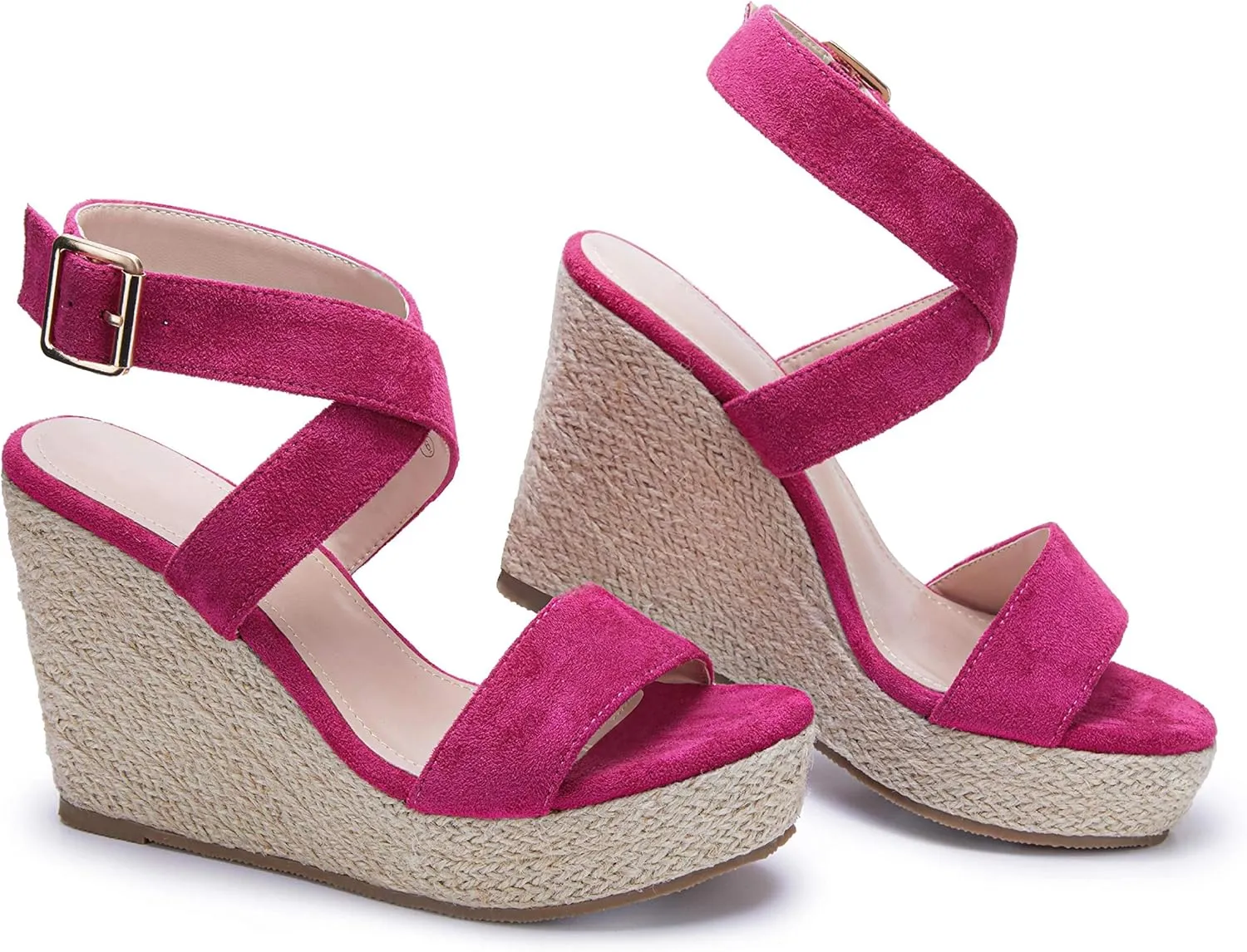 Coutgo Women's Wedge Sandals Cross Strap Espadrille Platform Ankle Buckle Summer Casual Shoes