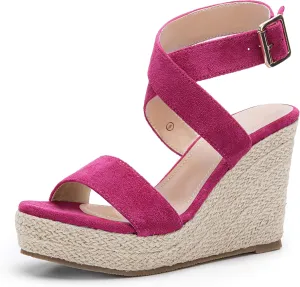 Coutgo Women's Wedge Sandals Cross Strap Espadrille Platform Ankle Buckle Summer Casual Shoes