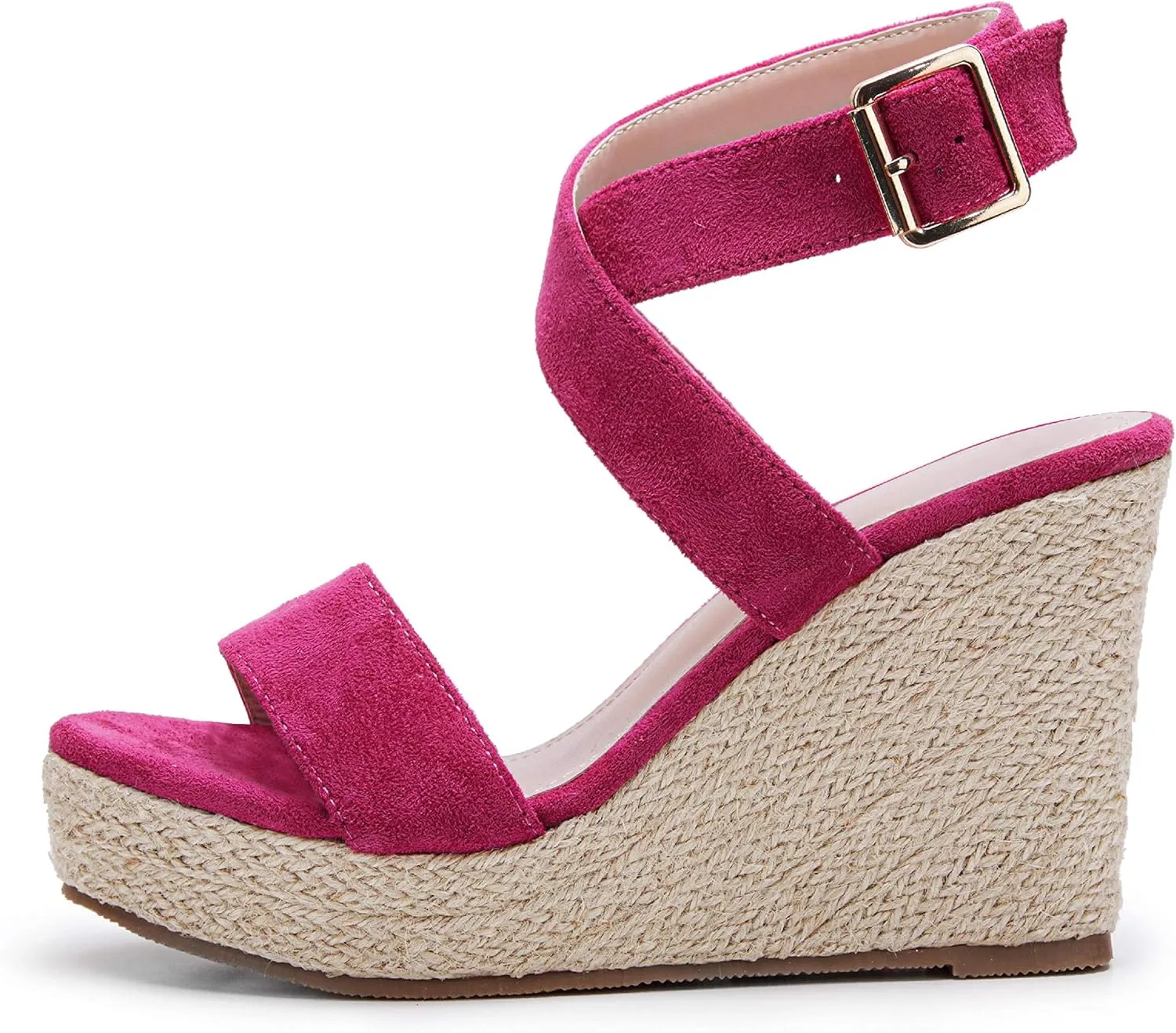 Coutgo Women's Wedge Sandals Cross Strap Espadrille Platform Ankle Buckle Summer Casual Shoes