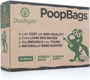 Dog Poop Bags 360 Bags, Green Color, Rose Scented, Premium, Extra Strong & Reliable   Leak Resistant   Supporting Nonprofit Organizations