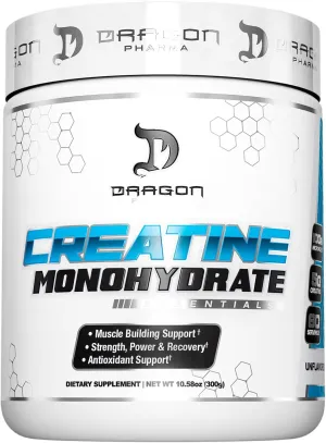 DRAGON PHARMA Creatine Monohydrate, Aid Muscle Recovery, Post-Workout Supplement, Antioxidant Support (60 Servings, Unflavored)